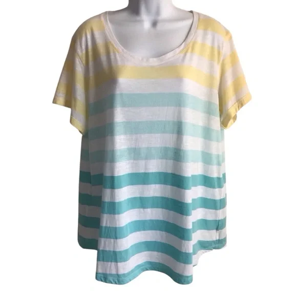 🔴 4/$15 a.n.a Yellow Teal White Stripe Short Sleeve Relaxed Fit T-Shirt size XL - Picture 1 of 14